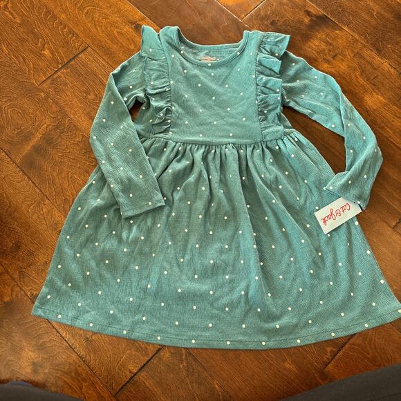 Cat and Jack Girls 5T Dress Long Sleeve Green Polka Dot Long Sleeve NEW - Picture 2 of 6